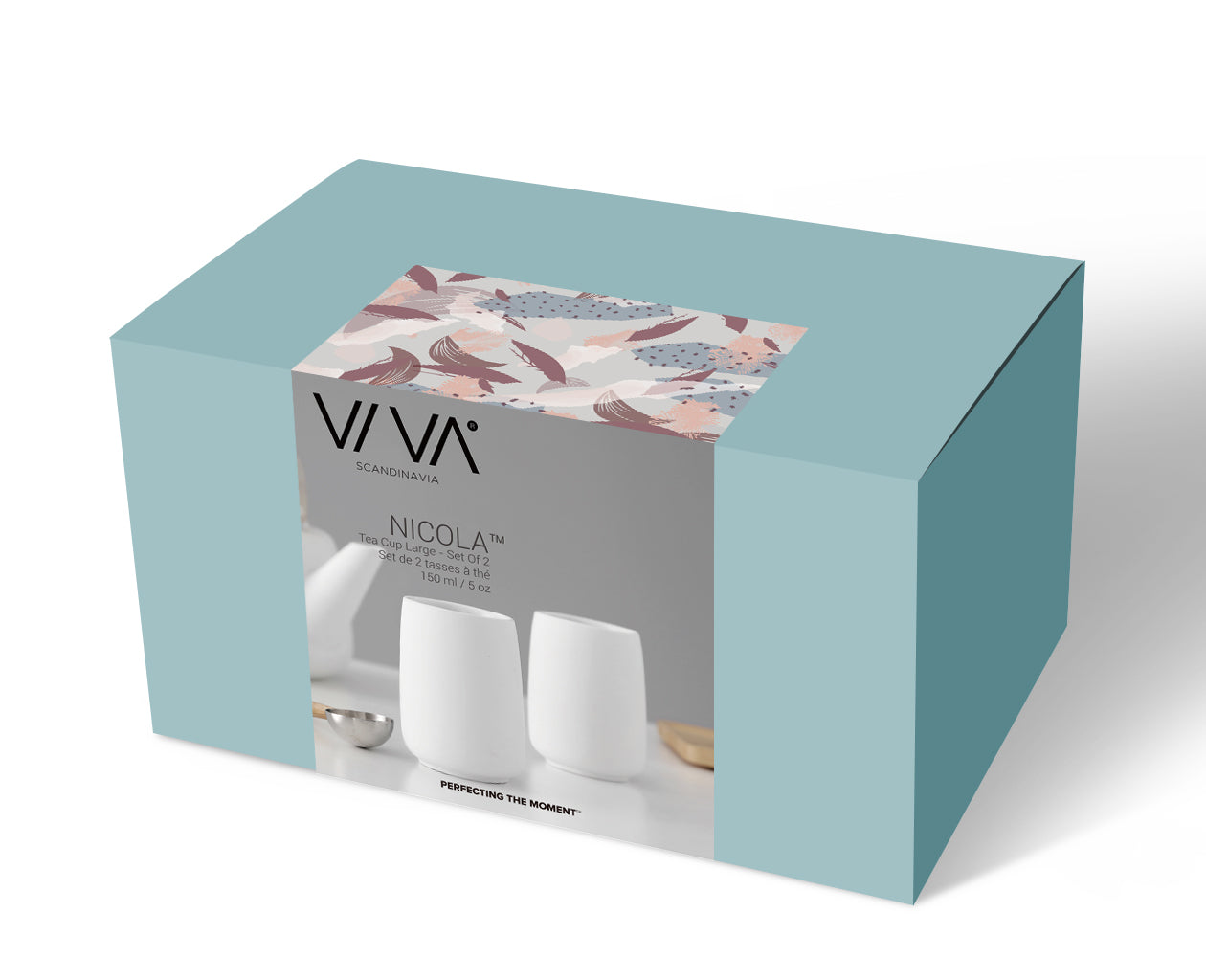 VIVA Nicola porcelain cups product packaging with floral design on a light blue box