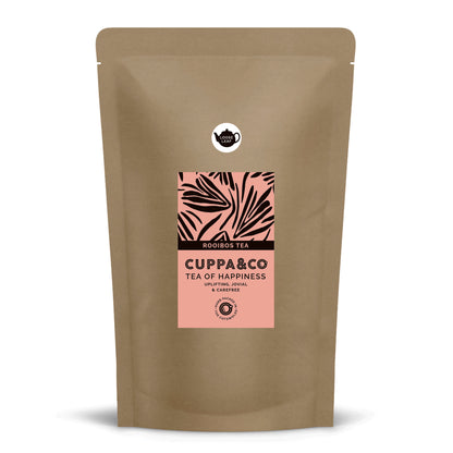 250g Tea pouch with pale pink label featuring 'Cuppa & Co' branding on a white background