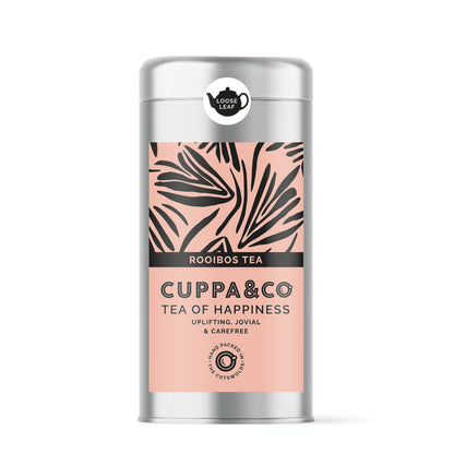 75g tea canister with pale pink label featuring 'Cuppa & Co' branding on a white background